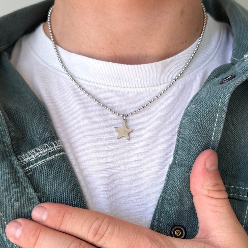 Y2K 2000s Silver Star Pendant Necklace Unisex Sterling Chain New